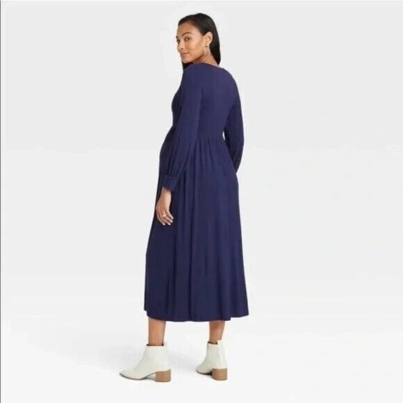 The Nines by Hatch Dress M Navy Blue Long Sleeve Stretchy Jersey Knit Maternity - Picture 2 of 9